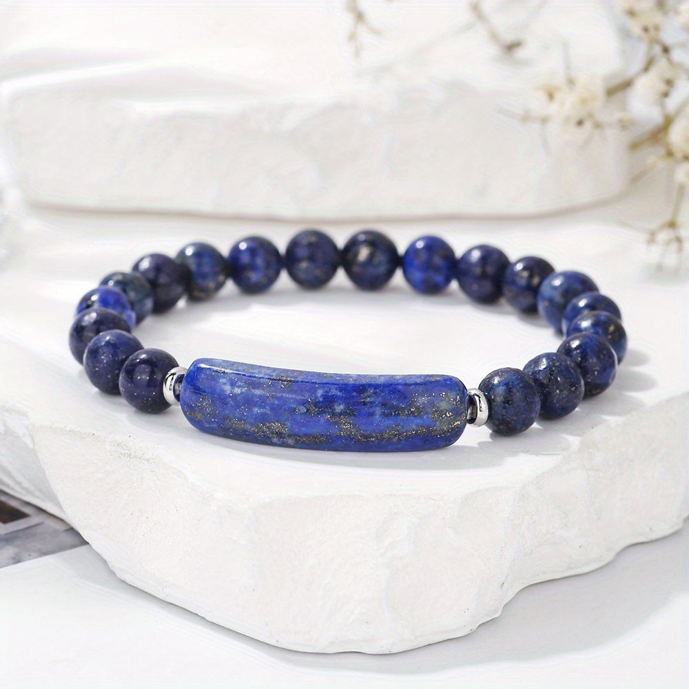 1pc Natural Semi-Precious Stone Rectangular Body Energy Yoga Bracelet, Father's Day Gift