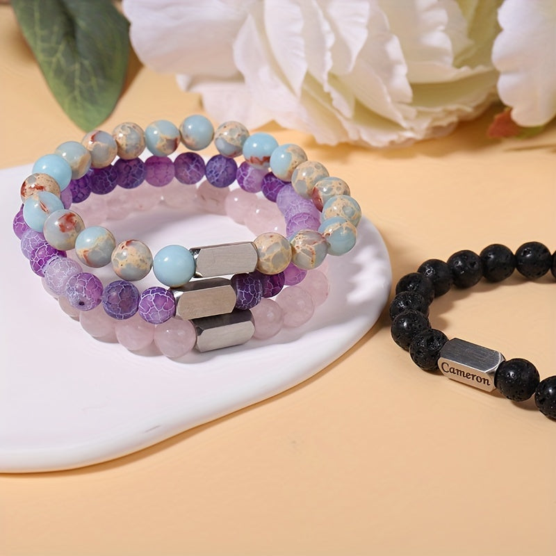 Personalized Beaded Bracelet with Engraving - Perfect Gift for Birthday, Anniversary, Mom, and Family