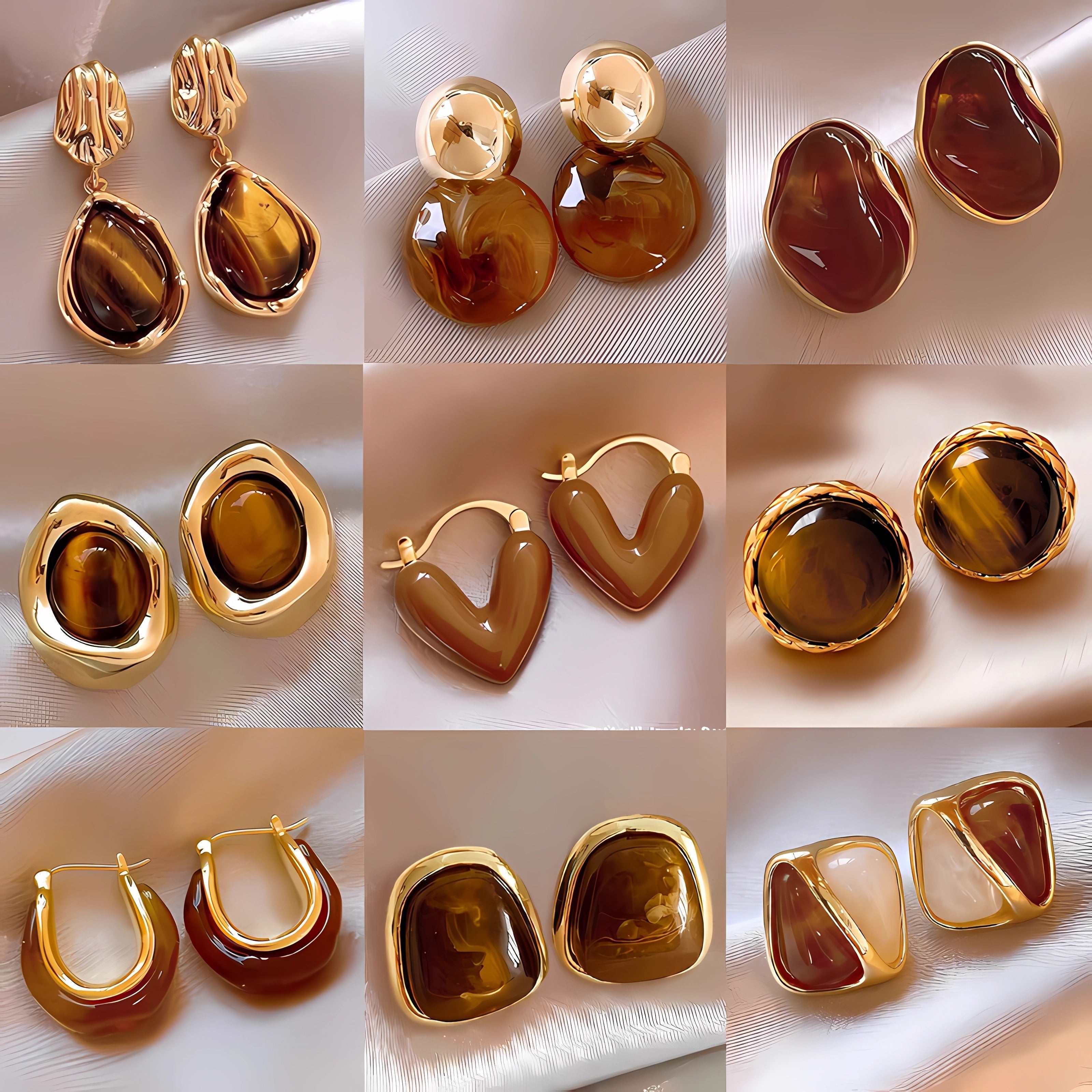 12 Pairs Amber Faux Cat Eye Stone Earrings, Ear Hooks, French Fashion Autumn And Winter Earrings, Banquet Bridesmaid Wedding Earrings, Good Gifts For Chirstmas, Wedding Anniversary Date