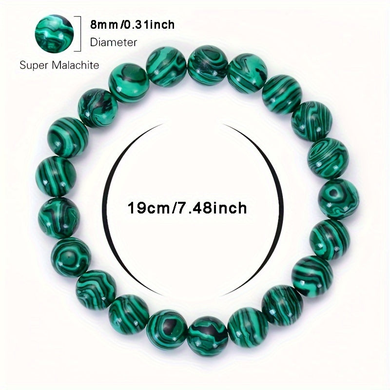 1pc 8mm Malachite Bracelet, Natural Stone Beads Bracelet For Women&Men, Father's Day Gift