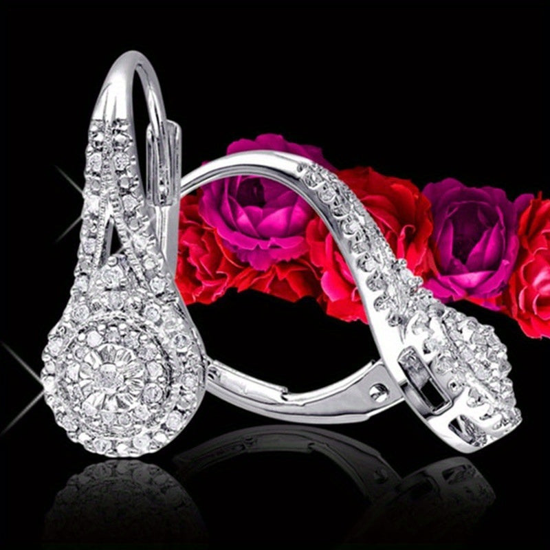 New Eight Heart Eight Arrows Round Full Rhinestone Zircon Earrings Europe And America Platinum 925 Silver Plated Earrings