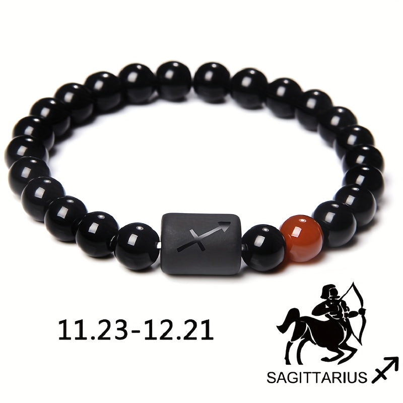 1pc Unisex 12 Constellation Signs Beads Bracelet, Black Stone Elastic Bracelet, Couples Bracelet, Charm Bracelet For Women Men Birthday Gift, Leo, Taurus, Capricorn, Libra Bracelet
