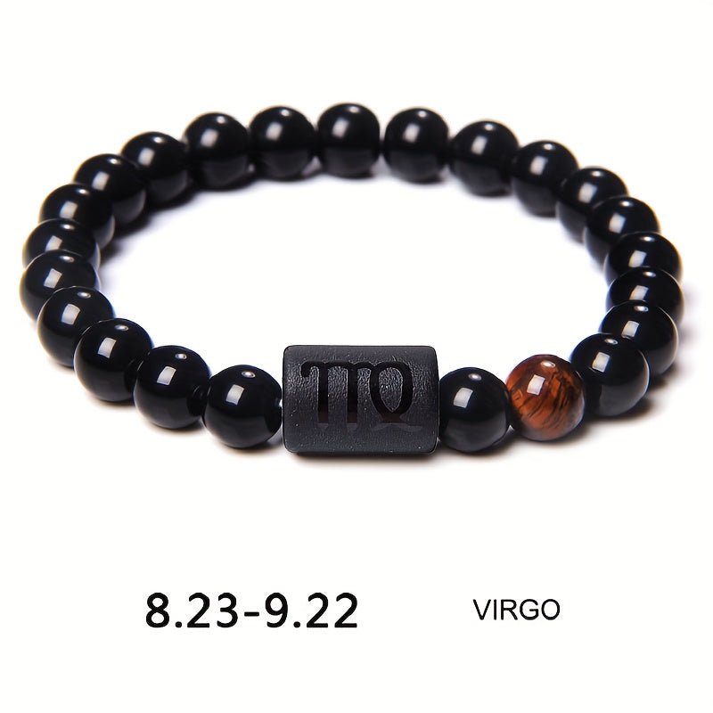 1pc Unisex 12 Constellation Signs Beads Bracelet, Black Stone Elastic Bracelet, Couples Bracelet, Charm Bracelet For Women Men Birthday Gift, Leo, Taurus, Capricorn, Libra Bracelet