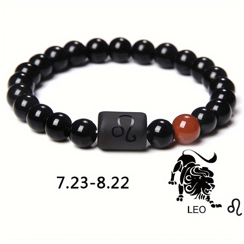 1pc Unisex 12 Constellation Signs Beads Bracelet, Black Stone Elastic Bracelet, Couples Bracelet, Charm Bracelet For Women Men Birthday Gift, Leo, Taurus, Capricorn, Libra Bracelet
