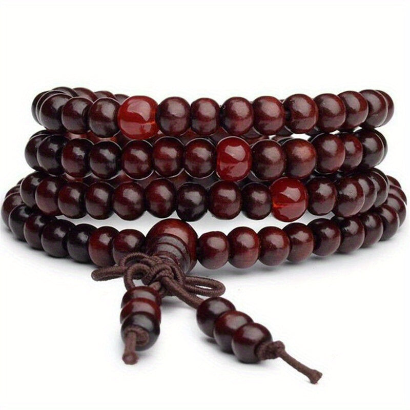 1/2pcs 108 Beads 8mm/0.31'' Sandalwood Buddhist Wood Prayer Beaded Knot Black Ebony Bracelets Bangles For Men, Father's Day Gift