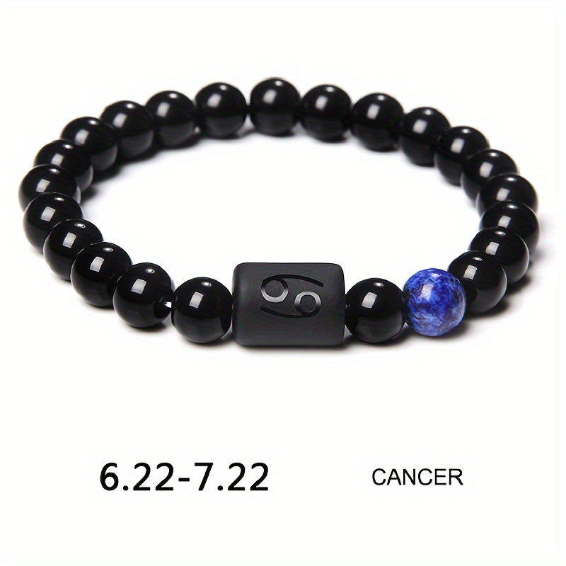 1pc Unisex 12 Constellation Signs Beads Bracelet, Black Stone Elastic Bracelet, Couples Bracelet, Charm Bracelet For Women Men Birthday Gift, Leo, Taurus, Capricorn, Libra Bracelet