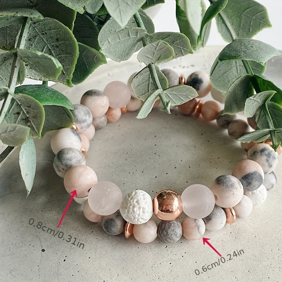 1pc Charm Jasper And Rose Gemstone Beaded Bracelet, Rose Quartz Crystal Jewelry Bracelets For Men Women Essential Oil Diffuser Bracelet