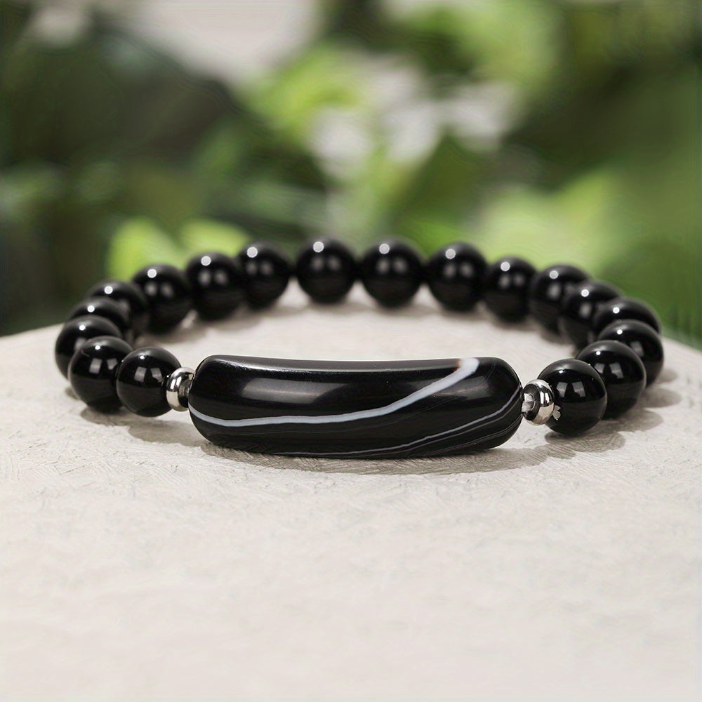 1pc Natural Semi-Precious Stone Rectangular Body Energy Yoga Bracelet, Father's Day Gift