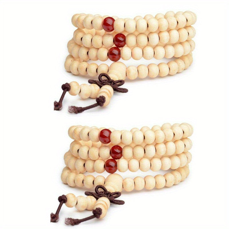 1/2pcs 108 Beads 8mm/0.31'' Sandalwood Buddhist Wood Prayer Beaded Knot Black Ebony Bracelets Bangles For Men, Father's Day Gift