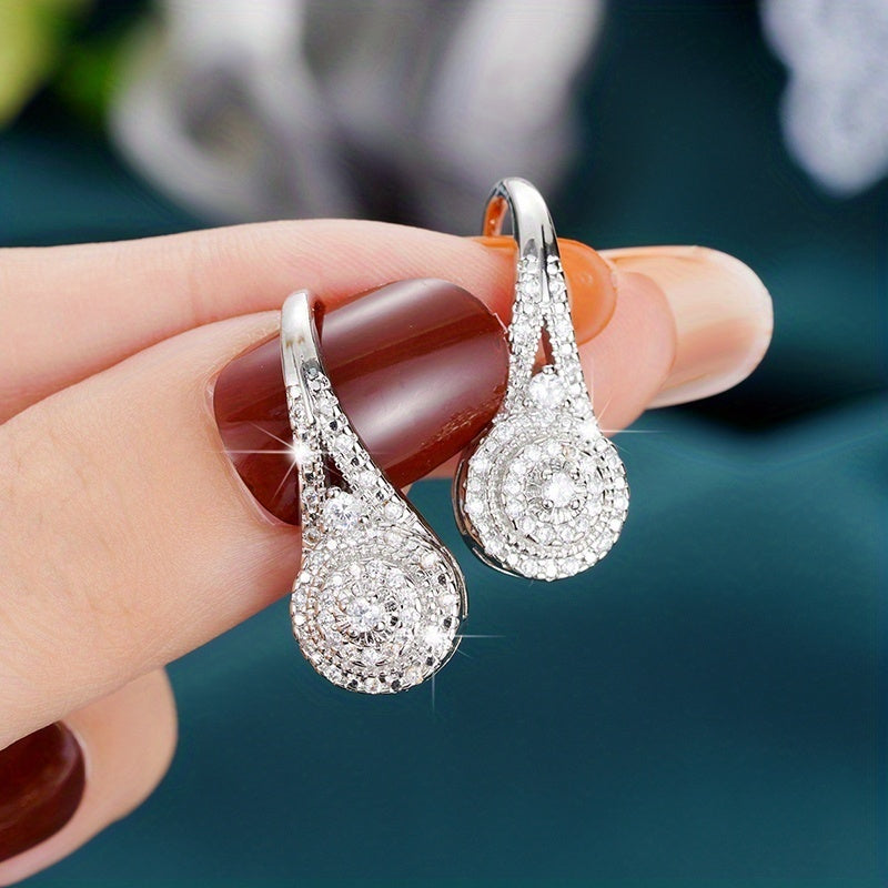 New Eight Heart Eight Arrows Round Full Rhinestone Zircon Earrings Europe And America Platinum 925 Silver Plated Earrings