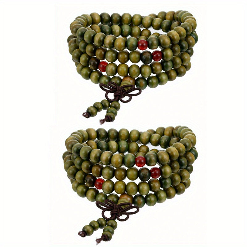 1/2pcs 108 Beads 8mm/0.31'' Sandalwood Buddhist Wood Prayer Beaded Knot Black Ebony Bracelets Bangles For Men, Father's Day Gift