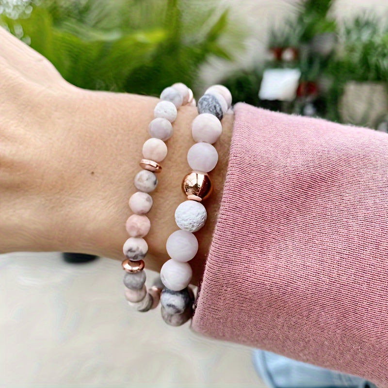 1pc Charm Jasper And Rose Gemstone Beaded Bracelet, Rose Quartz Crystal Jewelry Bracelets For Men Women Essential Oil Diffuser Bracelet