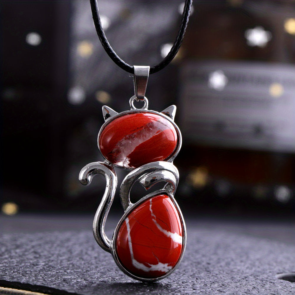 1pc Exquisite Artificial Crystal Stone Cat-Shaped Pendant Necklace, Fashion Jewelry Chain Accessory