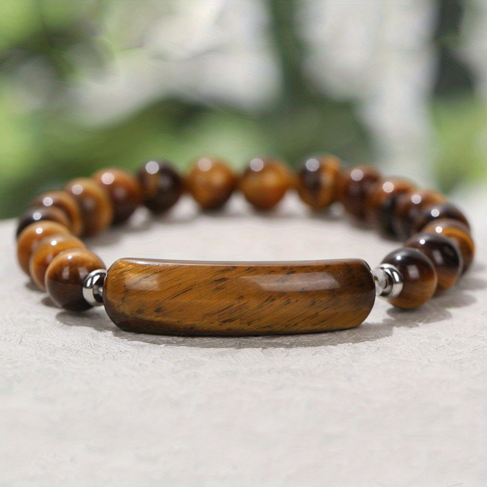 1pc Natural Semi-Precious Stone Rectangular Body Energy Yoga Bracelet, Father's Day Gift