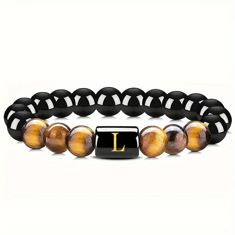 1pc Men's Tiger Eye Stretch Bracelet, Natural Stone Cuff Bracelet for Men & Women, Couple Bracelets, Father's Day Gift