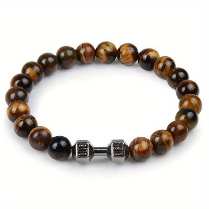 1pc High-Quality 8mm Natural Tiger Stone Beaded Unisex Sports Bracelet - Strong and Elegant Jewelry Gift for Men and Women