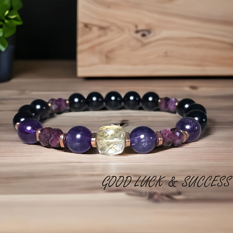 Attract Money Citrine Empathy Protection Bracelet Garnet Black Tourmaline Amethyst Bracelet Successful Healing Relief Stress Jewelry Gift