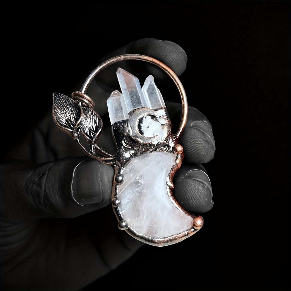 Moon Plant Shape Pendant White Natural Crystal Stone Loose Bead For DIY Jewelry Making Accessories