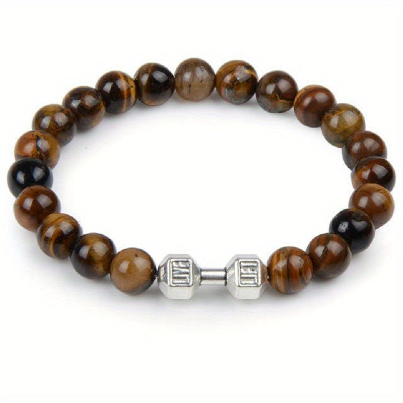 1pc High-Quality 8mm Natural Tiger Stone Beaded Unisex Sports Bracelet - Strong and Elegant Jewelry Gift for Men and Women