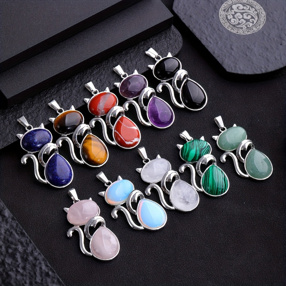 1pc Exquisite Artificial Crystal Stone Cat-Shaped Pendant Necklace, Fashion Jewelry Chain Accessory