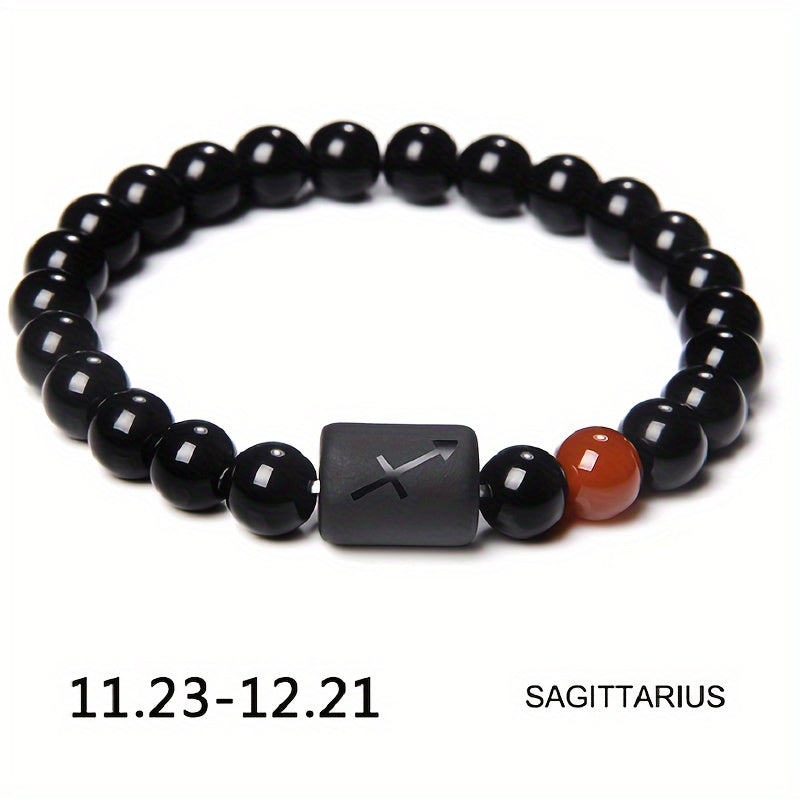 1pc Unisex 12 Constellation Signs Beads Bracelet, Black Stone Elastic Bracelet, Couples Bracelet, Charm Bracelet For Women Men Birthday Gift, Leo, Taurus, Capricorn, Libra Bracelet