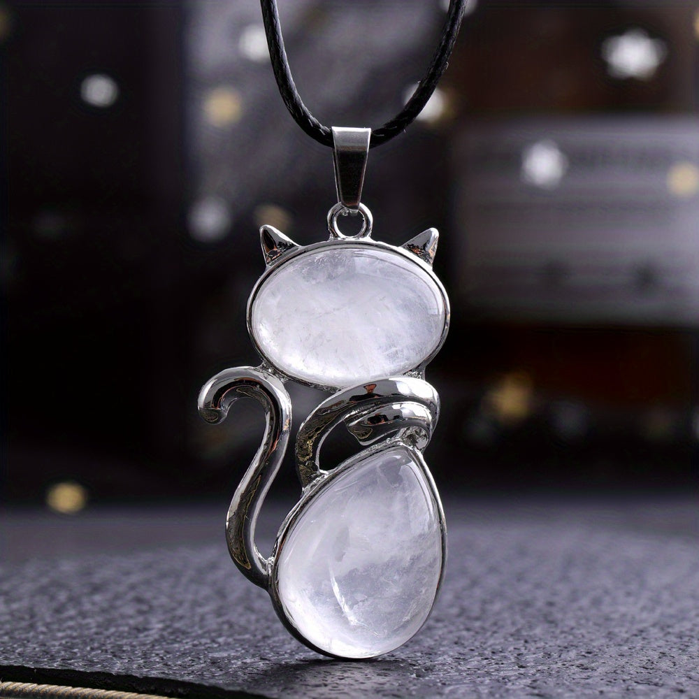 1pc Exquisite Artificial Crystal Stone Cat-Shaped Pendant Necklace, Fashion Jewelry Chain Accessory