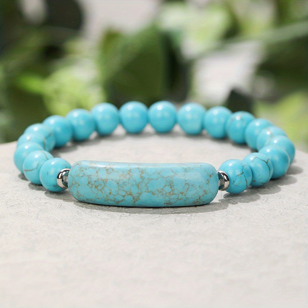 1pc Natural Semi-Precious Stone Rectangular Body Energy Yoga Bracelet, Father's Day Gift