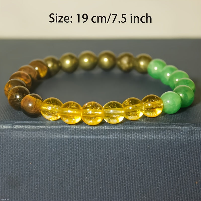 Wealth bracelet handmade by artisans, 8mm natural tiger eye stone, green aventurine, pyrite, citrine bracelet for women and men fashion jewelry accessories gift for friends encouragement
