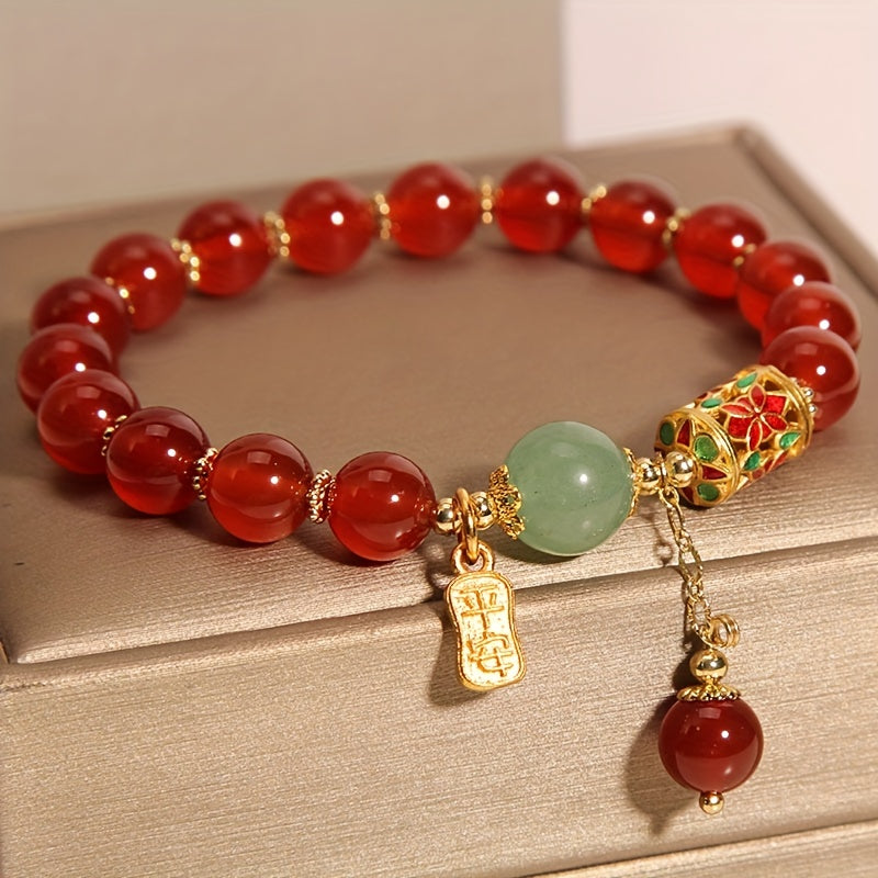 Unisex Fashion Red Agate-Style Crystal Bracelet - Stylish Good Luck Charm & Perfect Friendship Gift