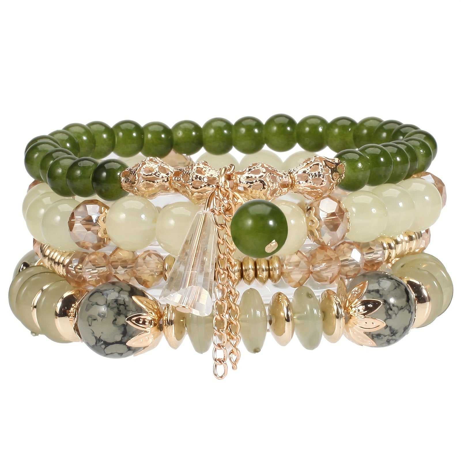 4pcs Chic Boho-Inspired Bracelet Set - Colorful Faux Agate & Glass Crystal, Chain Tassel Detail - Perfect Gift for Fashion Enthusiasts