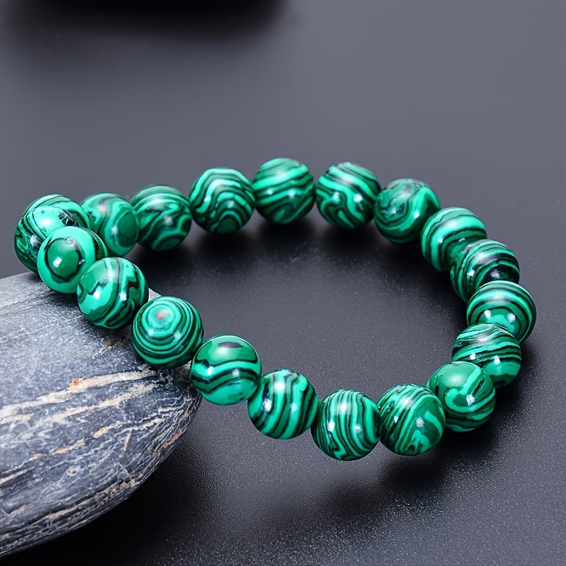 1pc 8mm Malachite Bracelet, Natural Stone Beads Bracelet For Women&Men, Father's Day Gift
