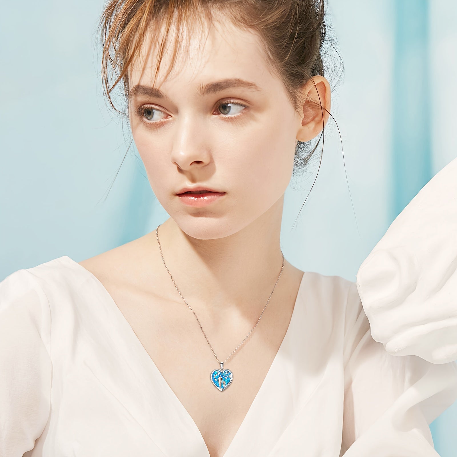 Father Daughter Locket Necklace S925 Sterling Silver Simulated Blue Opal Daughter Gifts From Dad Mom I Love You Forever Daughter Locket Jewelry Gift