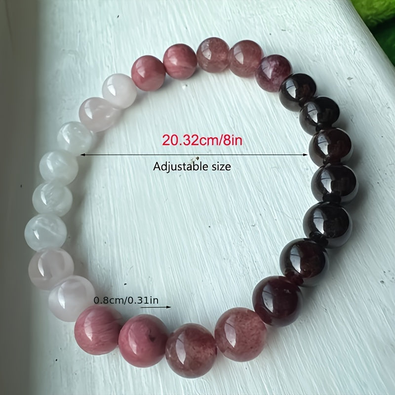 Exquisite Rose Quartz, Rhodonite, and Moonstone Gemstone Triple Wrap Bracelet for Women - Handcrafted Jewelry Gift for Her, Anniversary, Birthday, or Mother's Day - Adjustable, Comfortable, and Stylish Accessory