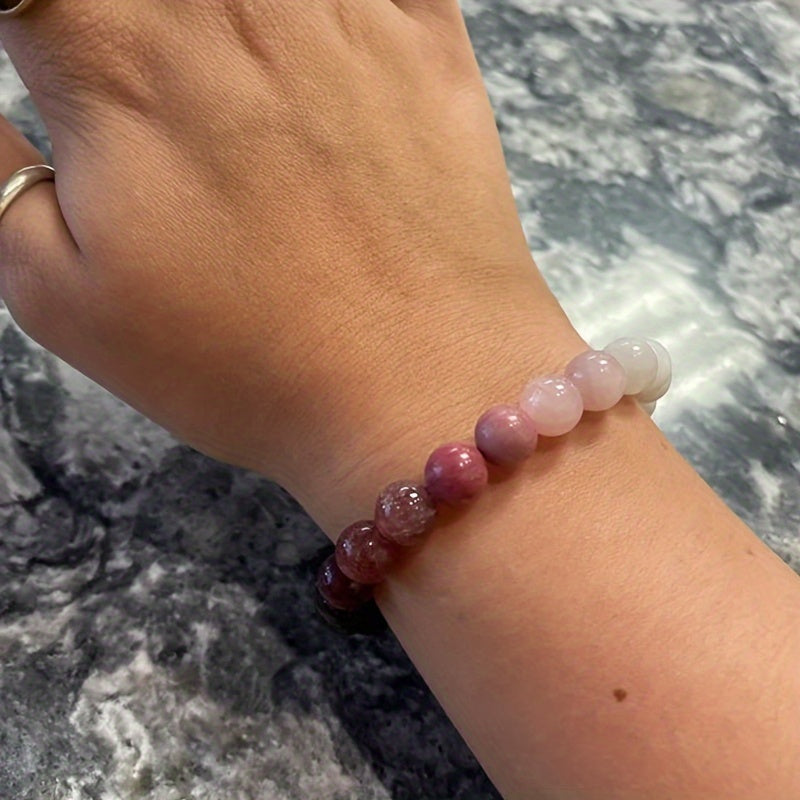 Exquisite Rose Quartz, Rhodonite, and Moonstone Gemstone Triple Wrap Bracelet for Women - Handcrafted Jewelry Gift for Her, Anniversary, Birthday, or Mother's Day - Adjustable, Comfortable, and Stylish Accessory