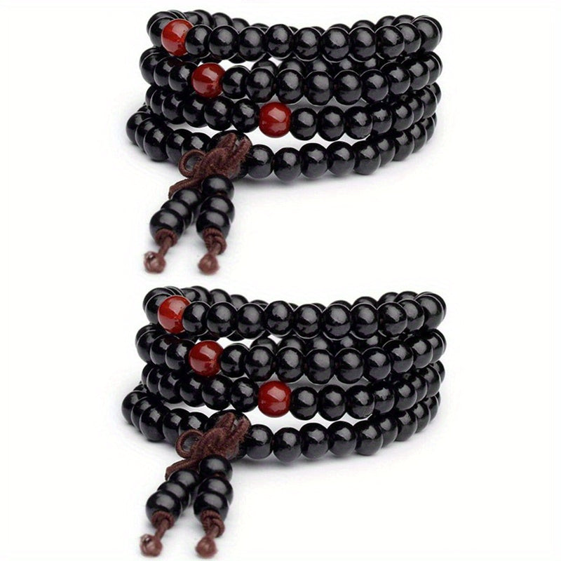 1/2pcs 108 Beads 8mm/0.31'' Sandalwood Buddhist Wood Prayer Beaded Knot Black Ebony Bracelets Bangles For Men, Father's Day Gift