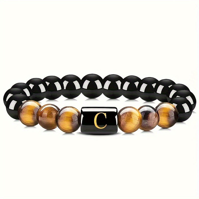 1pc Men's Tiger Eye Stretch Bracelet, Natural Stone Cuff Bracelet for Men & Women, Couple Bracelets, Father's Day Gift