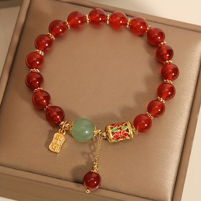 Unisex Fashion Red Agate-Style Crystal Bracelet - Stylish Good Luck Charm & Perfect Friendship Gift