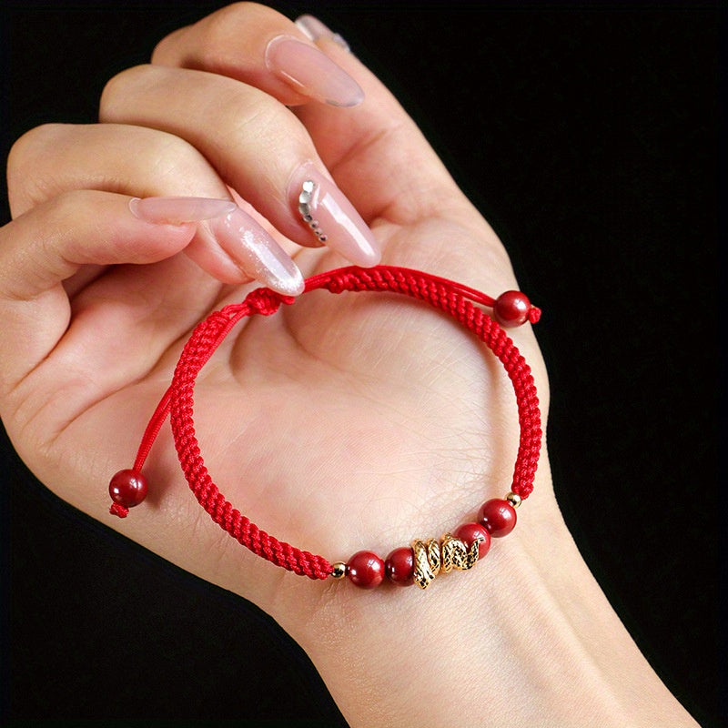 2025 new year Year of Snake Birth Year Hand Woven Hand Rope Safe and Smooth Blessing Snake Couple Bracelet Woven Red Rope Purple Gold Sand Braid Rope