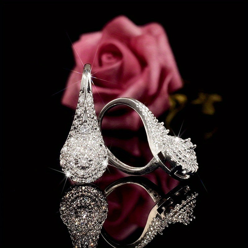 New Eight Heart Eight Arrows Round Full Rhinestone Zircon Earrings Europe And America Platinum 925 Silver Plated Earrings