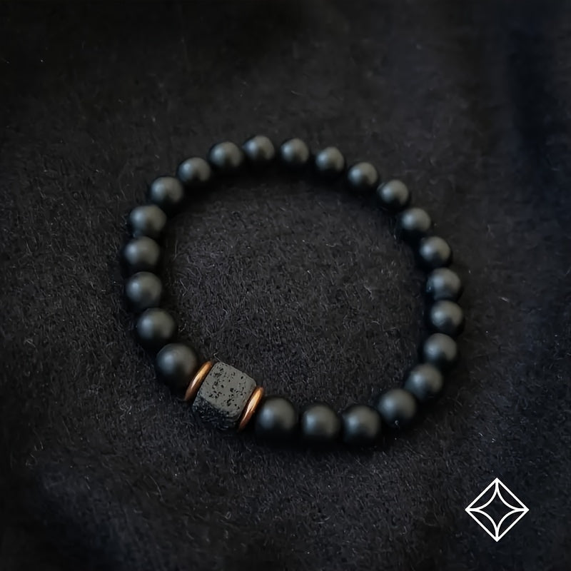 1pc Authentic Mens Volcanic Stone Bracelet - Porous Black Agate, Sleek & Stylish Jewelry For The Modern Gentleman