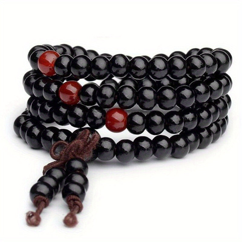 1/2pcs 108 Beads 8mm/0.31'' Sandalwood Buddhist Wood Prayer Beaded Knot Black Ebony Bracelets Bangles For Men, Father's Day Gift