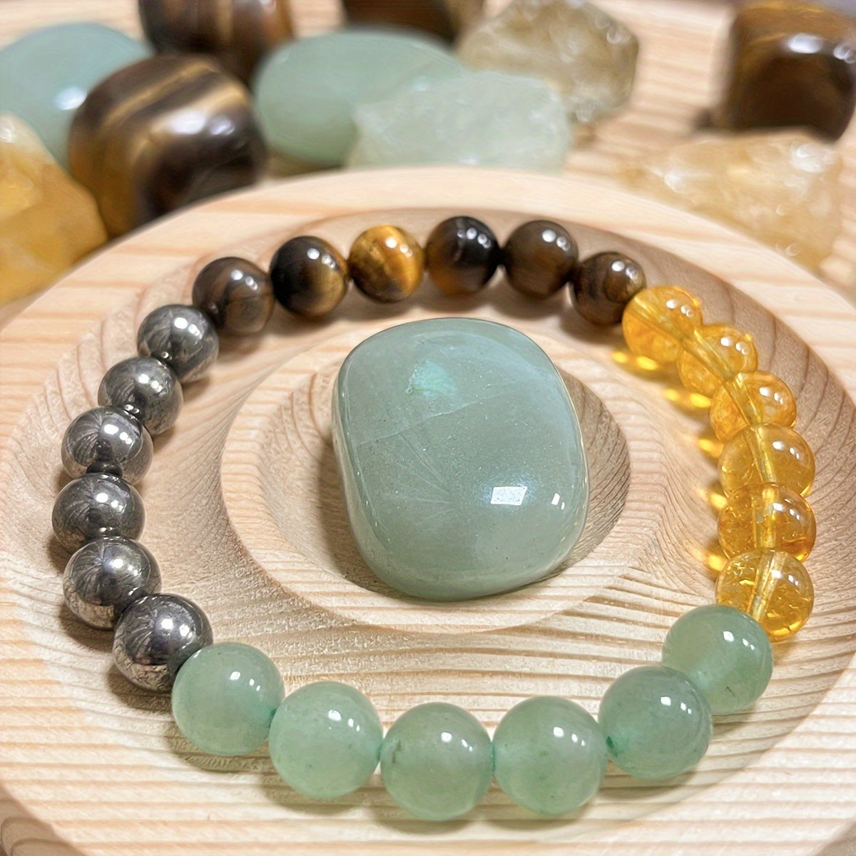 Wealth bracelet handmade by artisans, 8mm natural tiger eye stone, green aventurine, pyrite, citrine bracelet for women and men fashion jewelry accessories gift for friends encouragement
