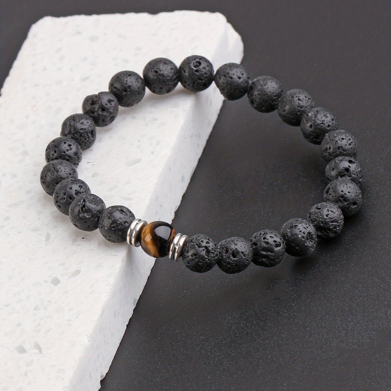Men's Lava Stone Can Drop Essential Oil Bead Bracelet, Father's Day Gift