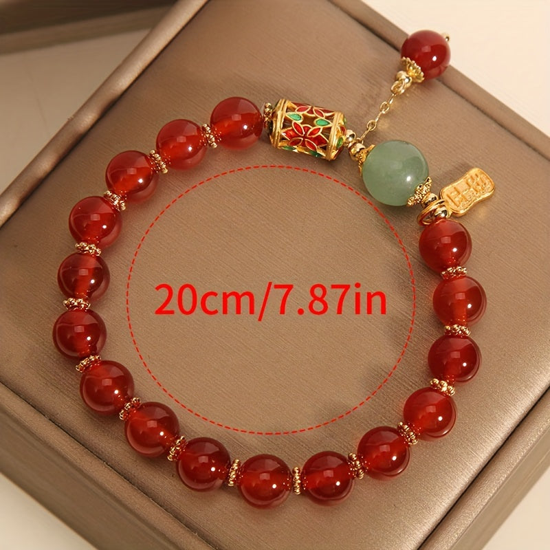 Unisex Fashion Red Agate-Style Crystal Bracelet - Stylish Good Luck Charm & Perfect Friendship Gift