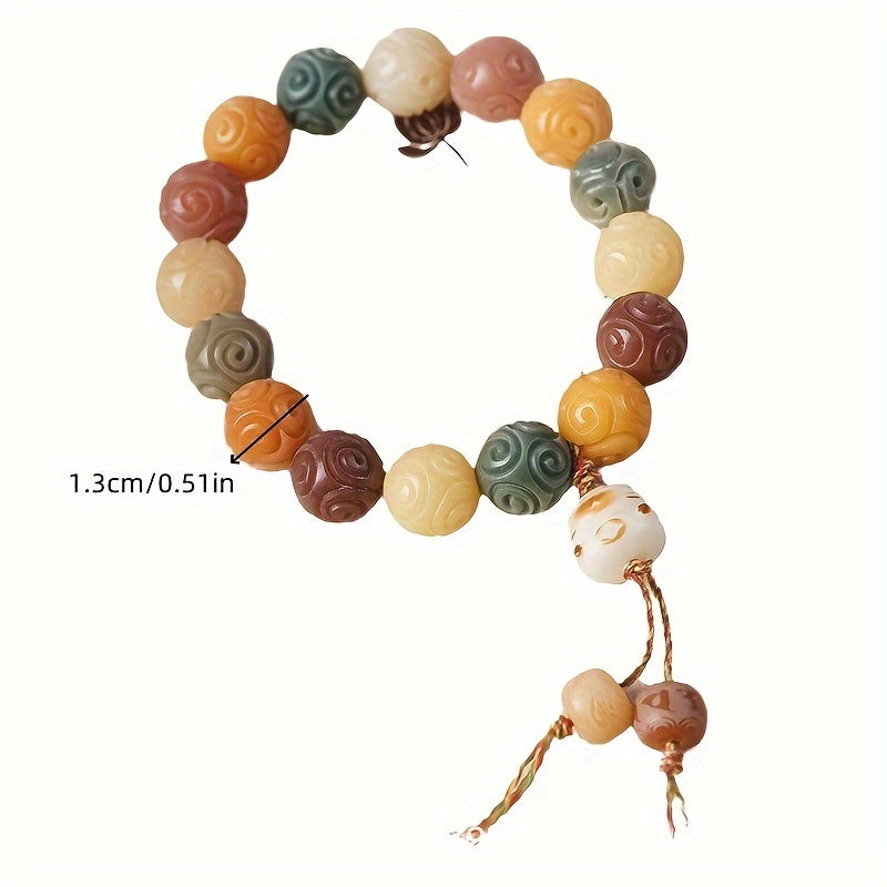 Elegant Bodhi Bead Bracelet with Intricate Carvings – Multicolor Buddhist Prayer Beads, Candy Cat Design, Ideal for Daily Wear, Beads for Bracelets