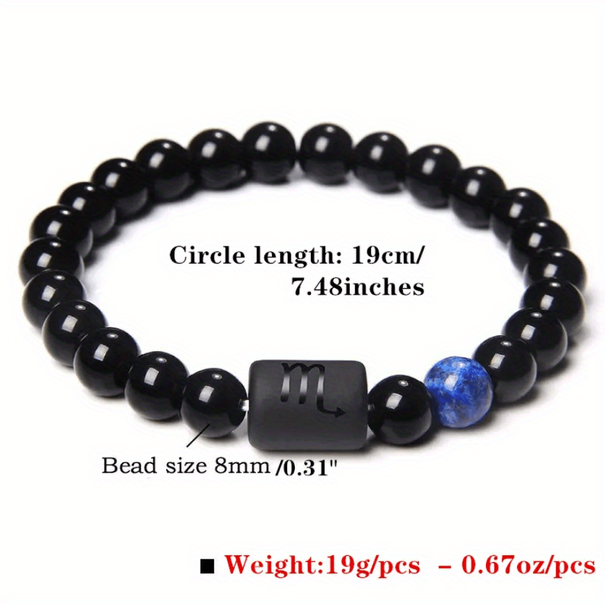 1pc Unisex 12 Constellation Signs Beads Bracelet, Black Stone Elastic Bracelet, Couples Bracelet, Charm Bracelet For Women Men Birthday Gift, Leo, Taurus, Capricorn, Libra Bracelet