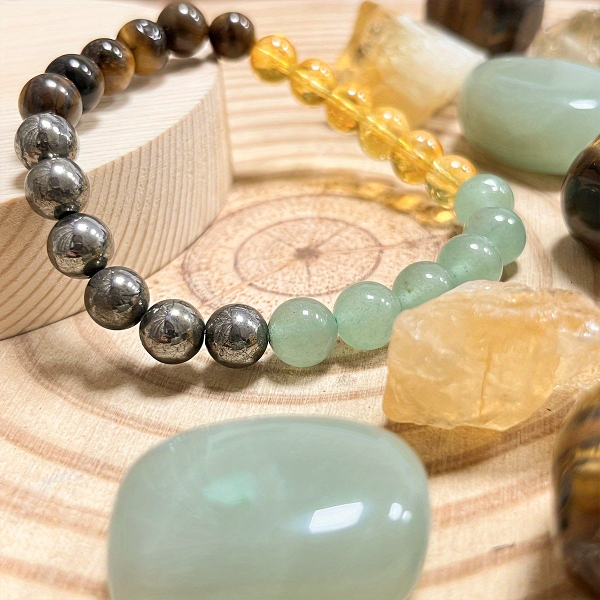 Wealth bracelet handmade by artisans, 8mm natural tiger eye stone, green aventurine, pyrite, citrine bracelet for women and men fashion jewelry accessories gift for friends encouragement