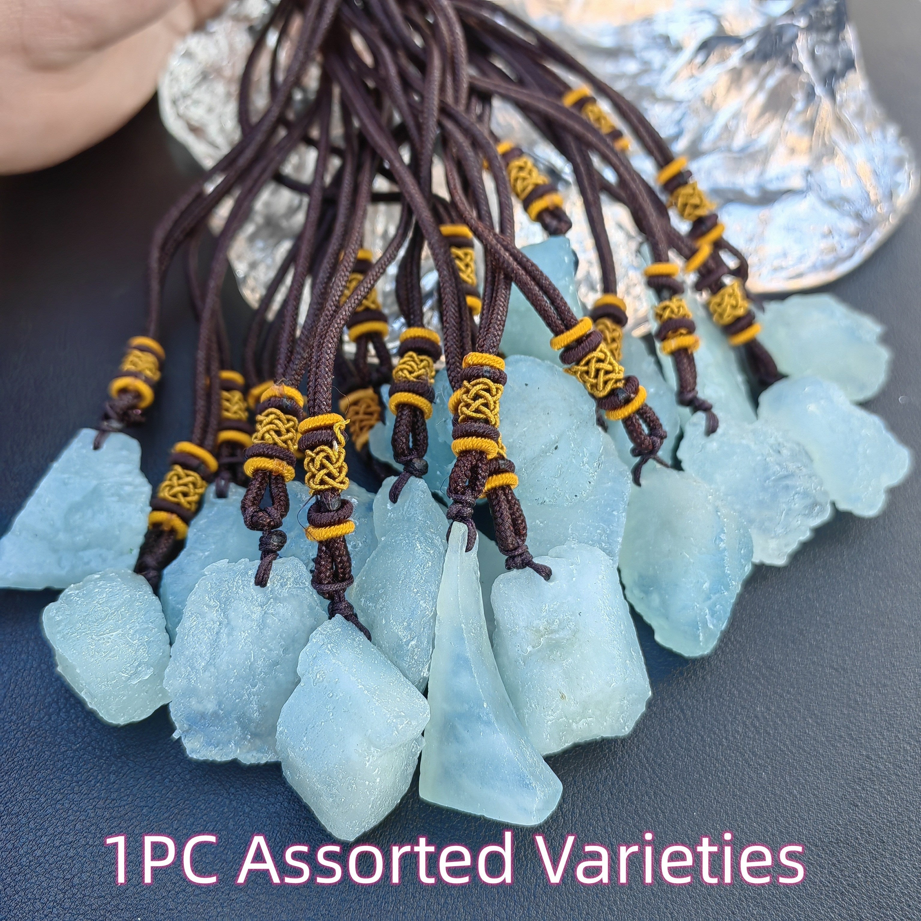 1/5pcs Natural Aquamarine Pendant Necklace, Irregular Crystal Raw Stone, Ideal Choice For Gift, Assorted Varieties