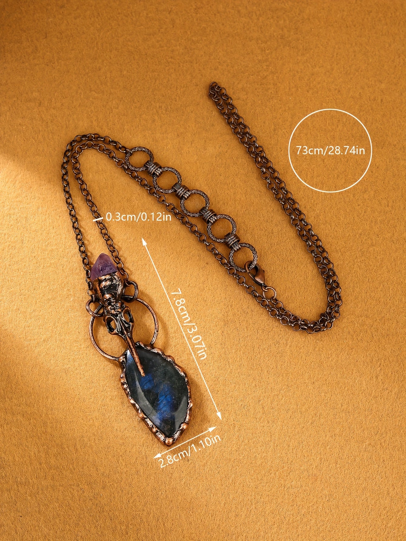 Natural Labradorite & Crow's Head Amethyst Raw Stone Pendant Necklace For Ladies Party Gifts