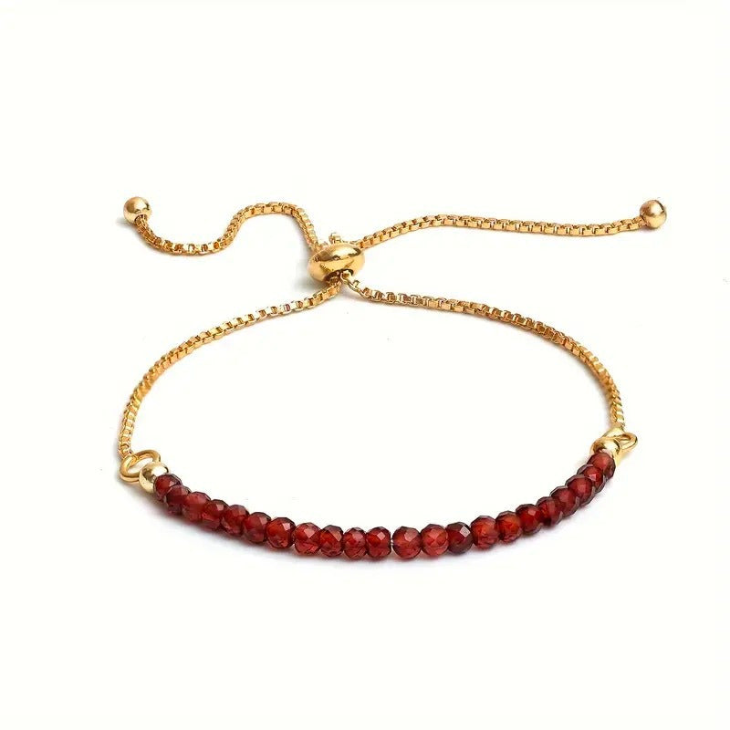 January Birthstone Bracelet for Women – Red Garnet Beaded Bolo Bracelet (6-9 inches Adjustable Length)